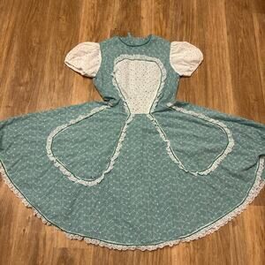 Vtg Kate Schorer Square Dancing Full Circle Eyelet Blue Dress Small Western